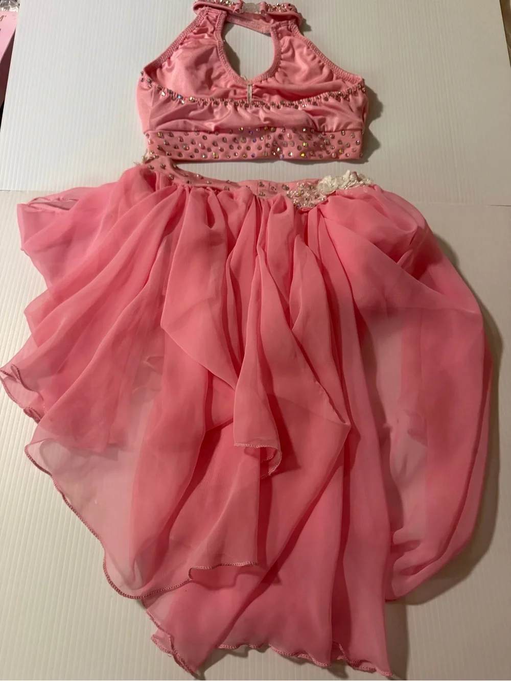 Custom solo dance costume nude illusion lyrical pink 2 piece LC child
